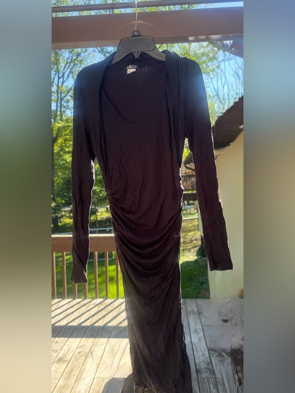 VENUS Black Long Sleeve Ruched Maxi Dress